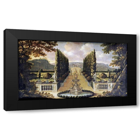 An Imaginary View of The Gardens of a Mansion Black Modern Wood Framed Art Print by Robinson, Robert