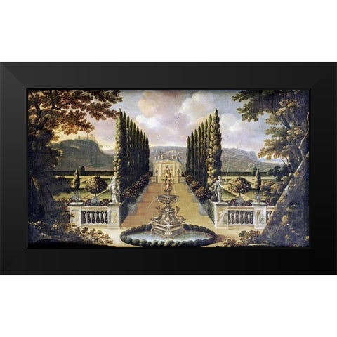 An Imaginary View of The Gardens of a Mansion Black Modern Wood Framed Art Print by Robinson, Robert
