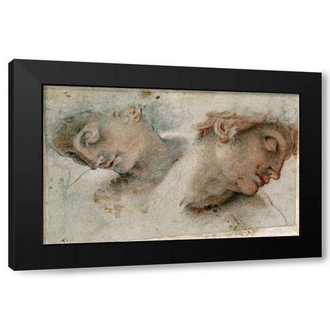 Two Studies of a Head Black Modern Wood Framed Art Print by Roncalli, Cristofano