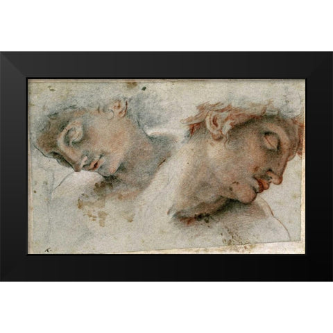 Two Studies of a Head Black Modern Wood Framed Art Print by Roncalli, Cristofano