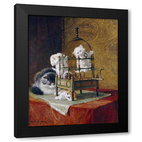 Caged Kittens Black Modern Wood Framed Art Print by Ronner-Knip, Henriette