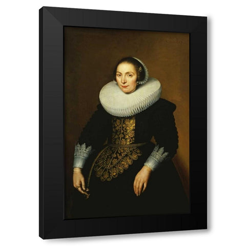 Portrait of a Lady Black Modern Wood Framed Art Print by Sarburgh, Bartholomeus