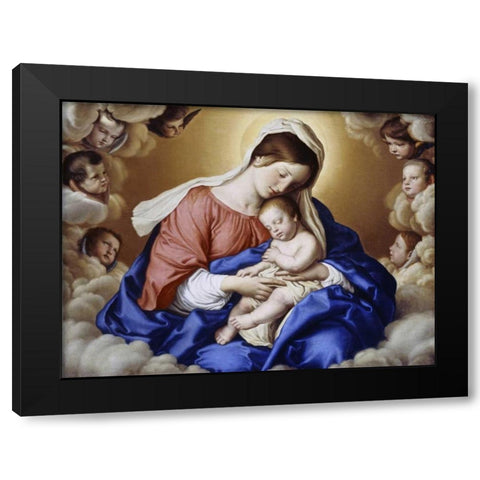 The Madonna and Child In Glory With Cherubs Black Modern Wood Framed Art Print with Double Matting by Salvi, Giovanni Battista