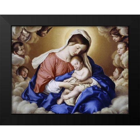 The Madonna and Child In Glory With Cherubs Black Modern Wood Framed Art Print by Salvi, Giovanni Battista