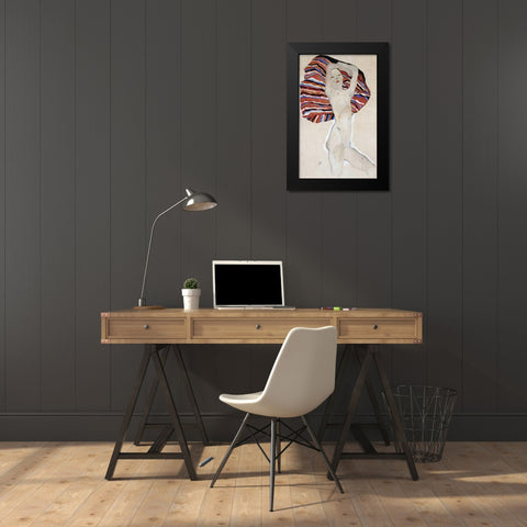 Nude with Colored Fabric, 1911 Black Modern Wood Framed Art Print by Schiele, Egon