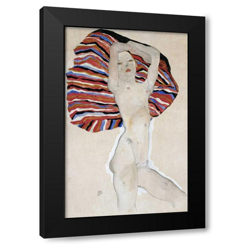 Nude with Colored Fabric, 1911 Black Modern Wood Framed Art Print by Schiele, Egon