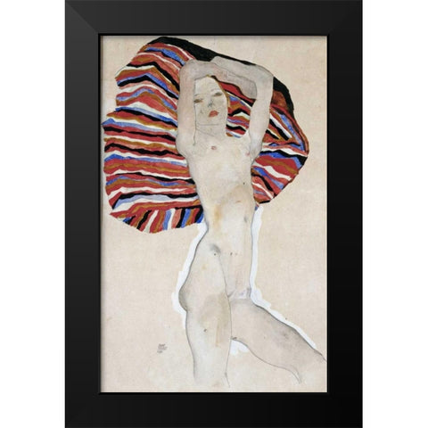 Nude with Colored Fabric, 1911 Black Modern Wood Framed Art Print by Schiele, Egon
