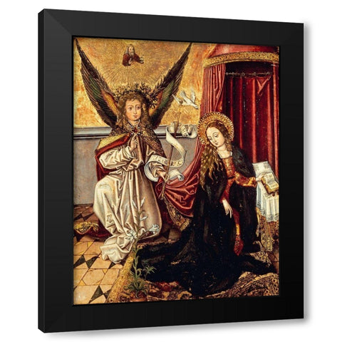 The Annunciation Black Modern Wood Framed Art Print by Schongauer, Martin