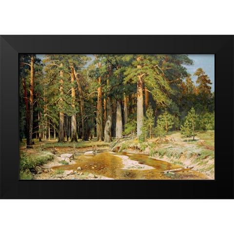 The Mast-Tree Grove, Study Black Modern Wood Framed Art Print by Shishkin, Ivan Ivanovich