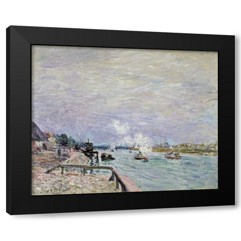 The Seine at Grenelle - Wet Weather Black Modern Wood Framed Art Print with Double Matting by Sisley, Alfred