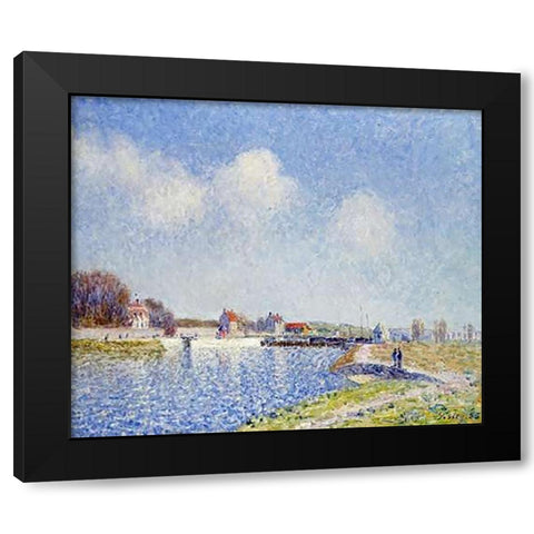 Le barrage de Saint-Mammes Black Modern Wood Framed Art Print with Double Matting by Sisley, Alfred