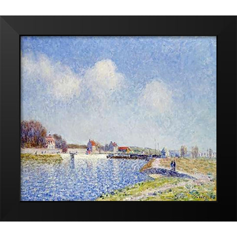 Le barrage de Saint-Mammes Black Modern Wood Framed Art Print by Sisley, Alfred