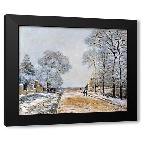 La Route, Effet De Neige (Marly-Le-Roi) Black Modern Wood Framed Art Print with Double Matting by Sisley, Alfred