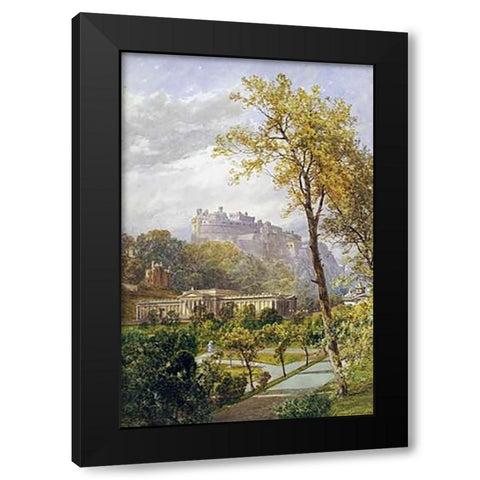 A View of Princes Street Gardens and The National Gallery Black Modern Wood Framed Art Print by Smith, James Burrell
