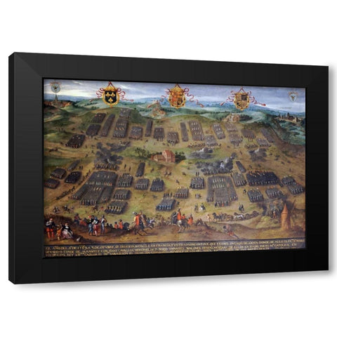 The Battle of Moncontour, 30 October 1569 Black Modern Wood Framed Art Print with Double Matting by Snellinck, Jan