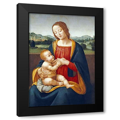 Madonna and Child Before a Landscape Black Modern Wood Framed Art Print by Sogliani, Giovanni