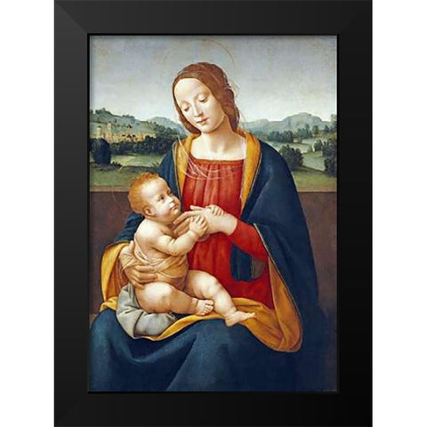 Madonna and Child Before a Landscape Black Modern Wood Framed Art Print by Sogliani, Giovanni