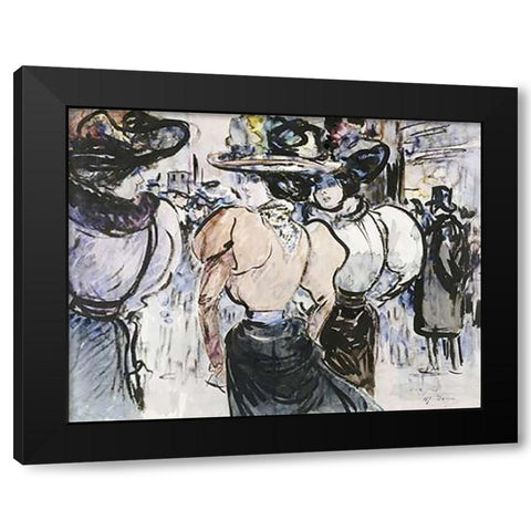 Elegantes Dans La Rue Black Modern Wood Framed Art Print with Double Matting by Somm, Henry