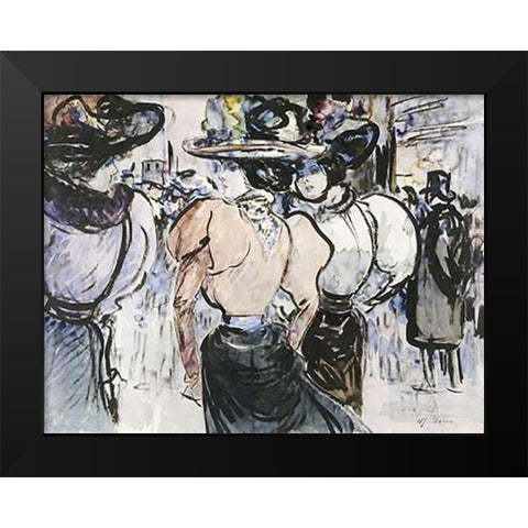 Elegantes Dans La Rue Black Modern Wood Framed Art Print by Somm, Henry