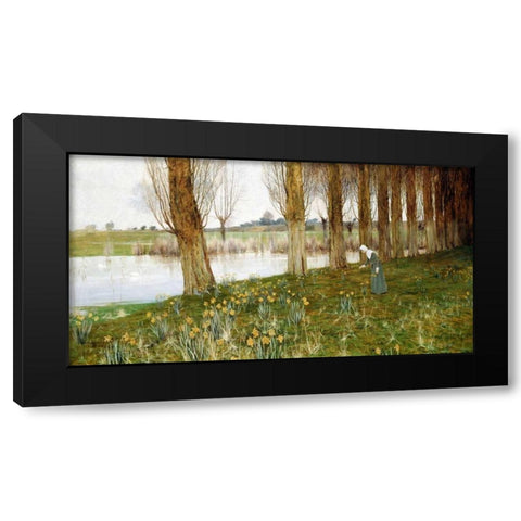 The Amber Vale, a Host of Golden Daffodils Black Modern Wood Framed Art Print with Double Matting by Sowerby, John George