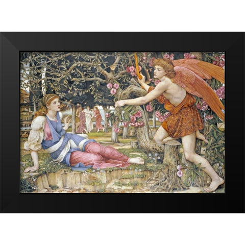 Love and The Maiden Black Modern Wood Framed Art Print by Stanhope, John Roddam Spencer