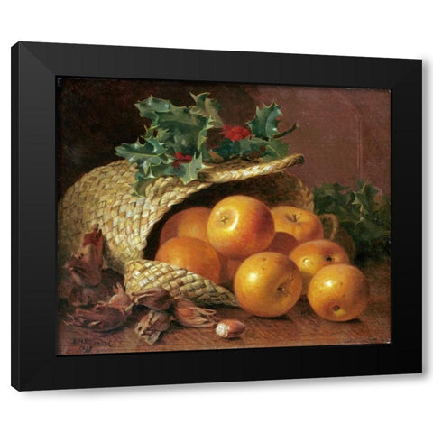 Still Life With Apples, Hazelnuts and Holly Black Modern Wood Framed Art Print by Stannard, Eloise Harriet