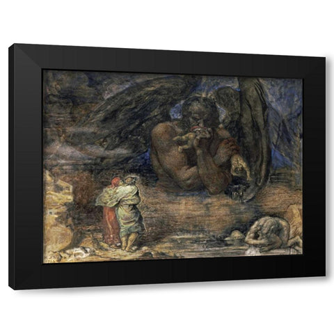 Dante and Virgil Encounter Lucifer In Hell Black Modern Wood Framed Art Print by Stock, Henry John