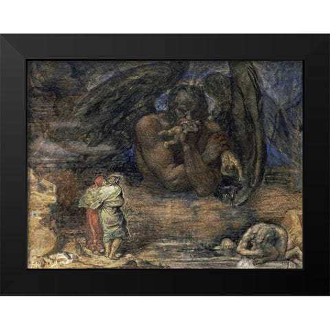 Dante and Virgil Encounter Lucifer In Hell Black Modern Wood Framed Art Print by Stock, Henry John