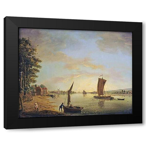 Shipping On The River Thames Black Modern Wood Framed Art Print with Double Matting by Swaine, Francis