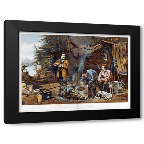Camping In The Woods - a Good Time Coming Black Modern Wood Framed Art Print with Double Matting by Tait, Arthur Fitzwilliam