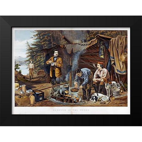 Camping In The Woods - a Good Time Coming Black Modern Wood Framed Art Print by Tait, Arthur Fitzwilliam