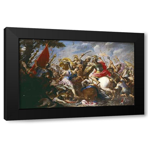 The Battle of The Amazons Black Modern Wood Framed Art Print with Double Matting by Tempesta, Antonio