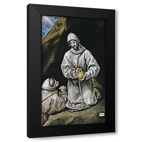 Saint Francis and Brother Leo in Meditation Black Modern Wood Framed Art Print with Double Matting by Greco, El