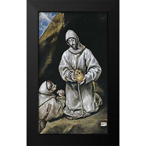 Saint Francis and Brother Leo in Meditation Black Modern Wood Framed Art Print by Greco, El