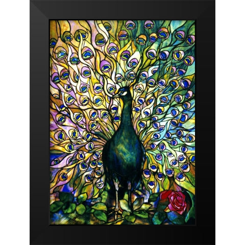 Fine Peacock Black Modern Wood Framed Art Print by Tiffany Studios