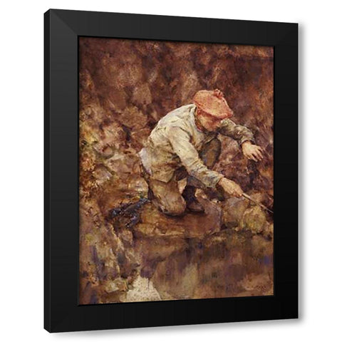 Netting Lobster Black Modern Wood Framed Art Print with Double Matting by Tuke, Henry Scott