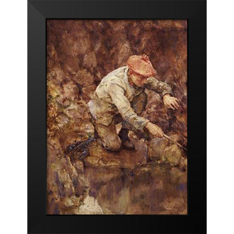 Netting Lobster Black Modern Wood Framed Art Print by Tuke, Henry Scott