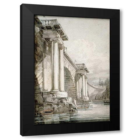 Old Blackfriars Bridge, London Black Modern Wood Framed Art Print by Turner, Joseph M.W.