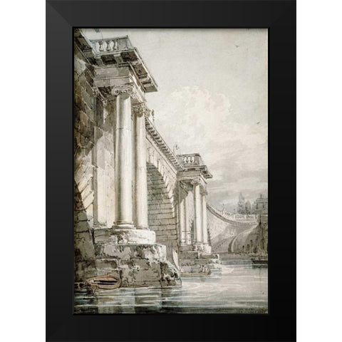 Old Blackfriars Bridge, London Black Modern Wood Framed Art Print by Turner, Joseph M.W.