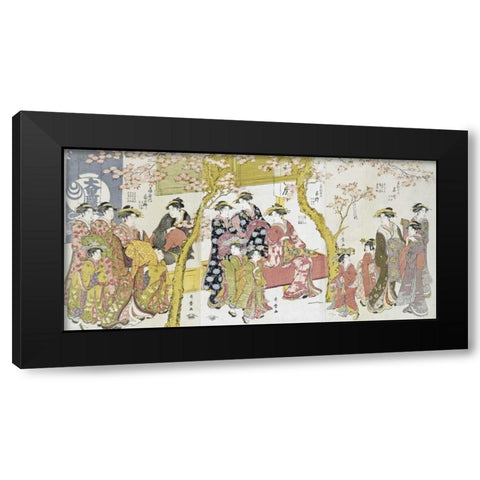 Three Groups of Courtesans With Their Shinzo and Kamuro Black Modern Wood Framed Art Print with Double Matting by Utamaro, Kitagawa