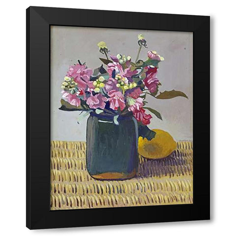 A Bouquet OF Flowers and a Lemon Black Modern Wood Framed Art Print with Double Matting by Vallotton, Felix