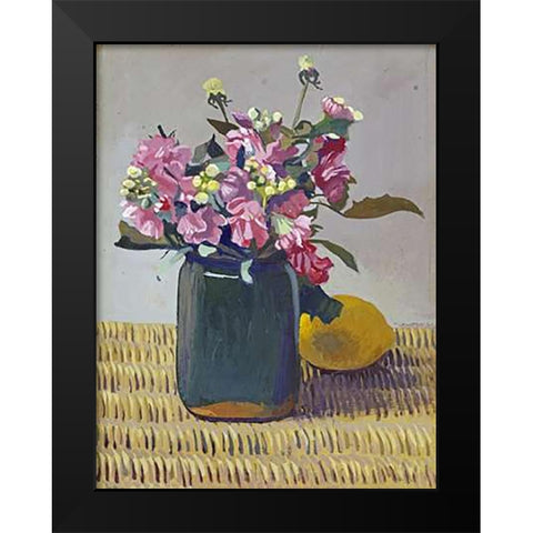 A Bouquet OF Flowers and a Lemon Black Modern Wood Framed Art Print by Vallotton, Felix
