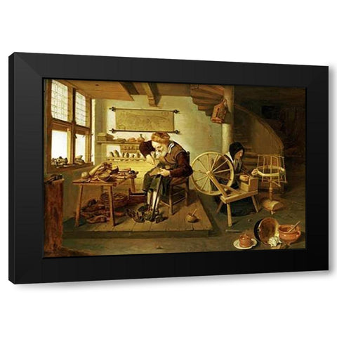 The Interior of a Cobblers Shop Black Modern Wood Framed Art Print with Double Matting by Van Brekelenkam, Gerritsz Quiryn