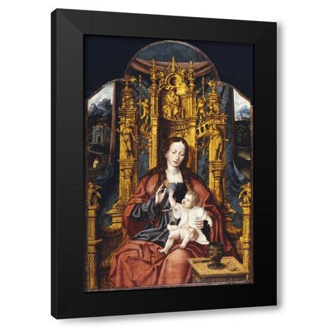 The Virgin and Child Enthroned Black Modern Wood Framed Art Print with Double Matting by Van Cleve, Joos