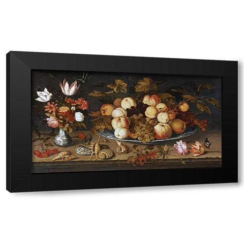 Fruit On a Dish Black Modern Wood Framed Art Print by Van Der Ast, Balthasar