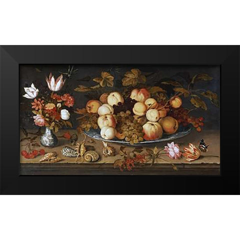 Fruit On a Dish Black Modern Wood Framed Art Print by Van Der Ast, Balthasar