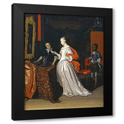A Lady Holding a Letter Black Modern Wood Framed Art Print by Van Der Neer, Eglon Hendrick