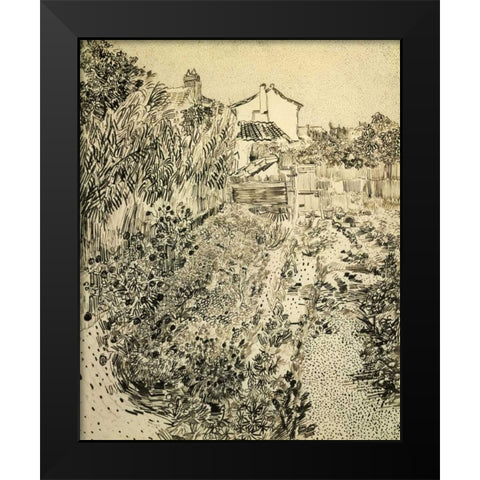 The Flower Garden Black Modern Wood Framed Art Print by Van Gogh, Vincent