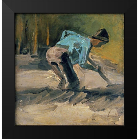 Man at Work Black Modern Wood Framed Art Print by Van Gogh, Vincent