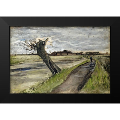 Pollard Willow Black Modern Wood Framed Art Print by Van Gogh, Vincent